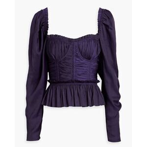 ULLA JOHNSON Mia ruched satin peplum blouse in Purple NWT Size 4